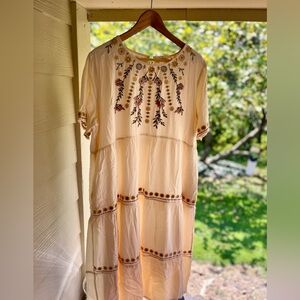 Embroidered Cream Midi Dress